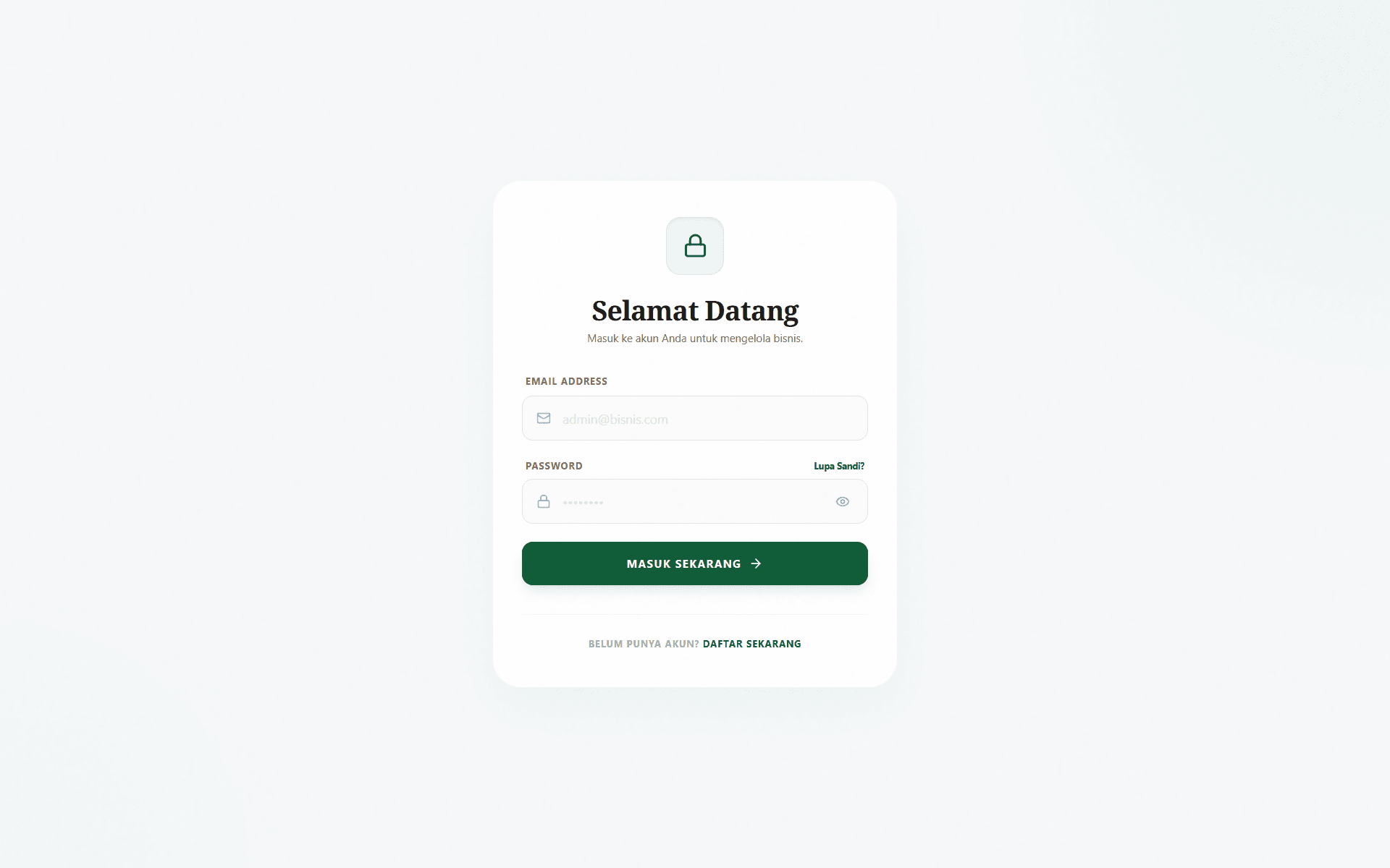 Tampilan Form Login Mitra
