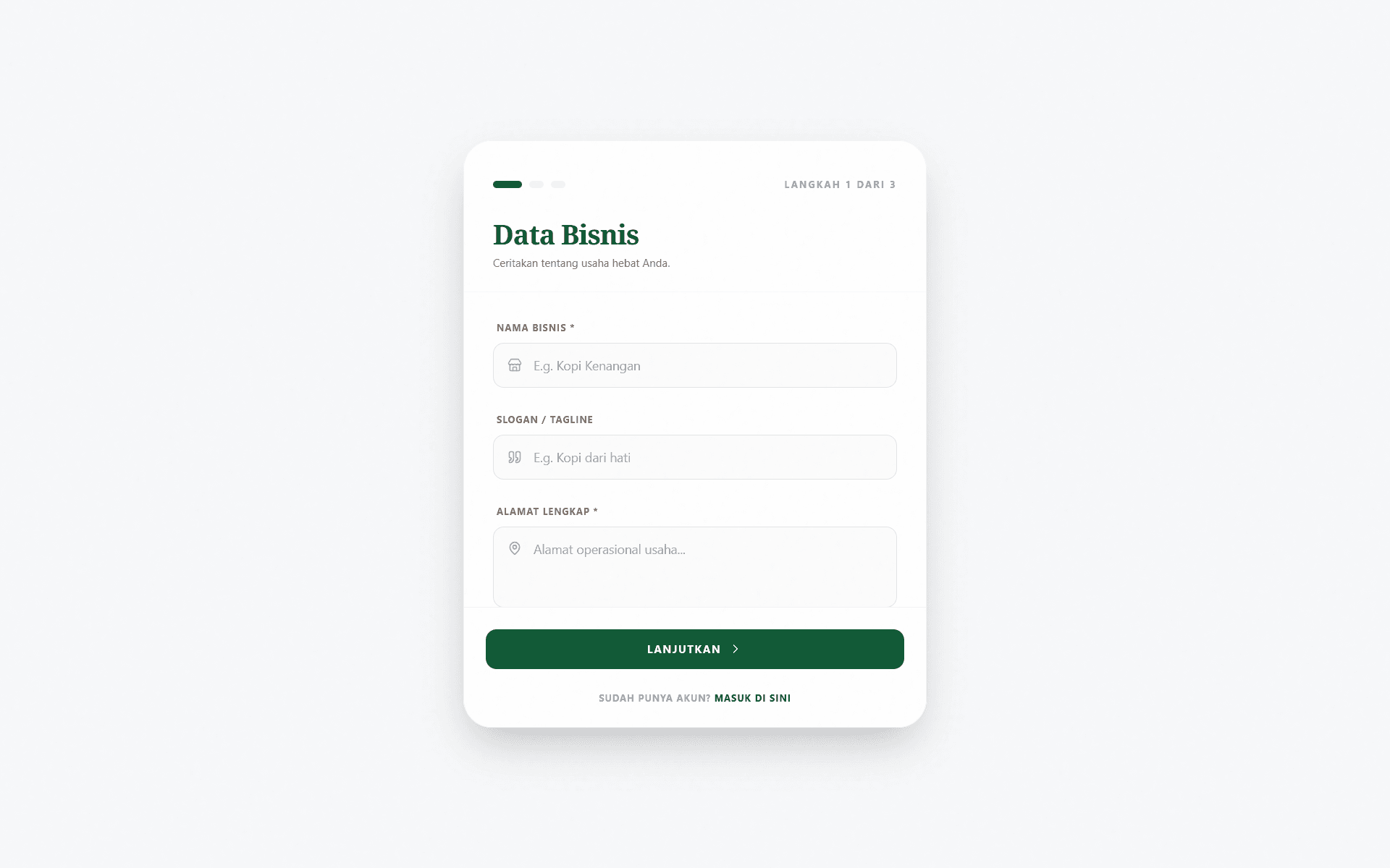 Tampilan Form Registrasi Mitra