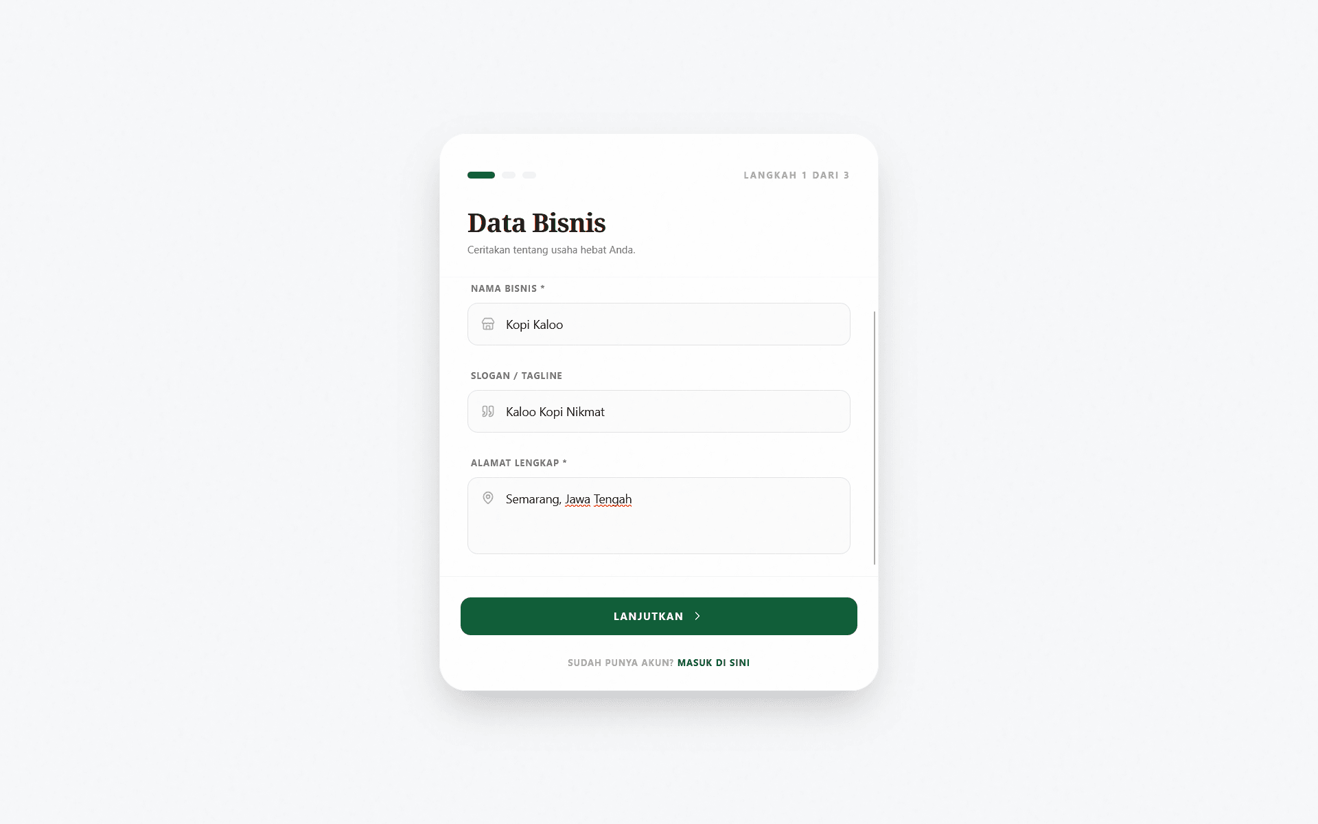 Tampilan Form Registrasi Mitra