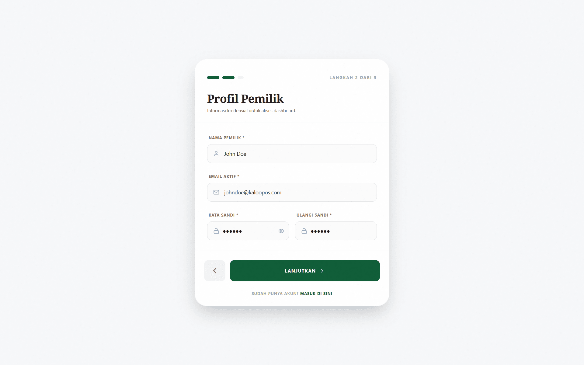 Tampilan Form Registrasi Mitra