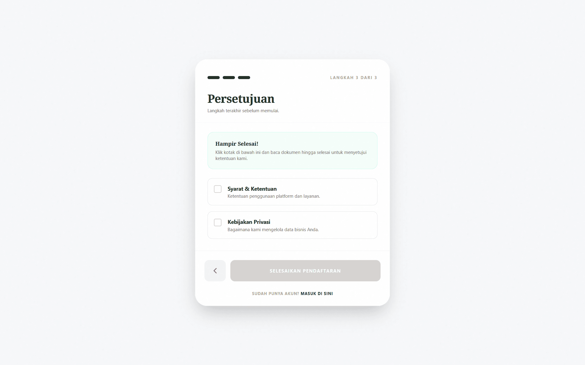 Tampilan Form Registrasi Mitra