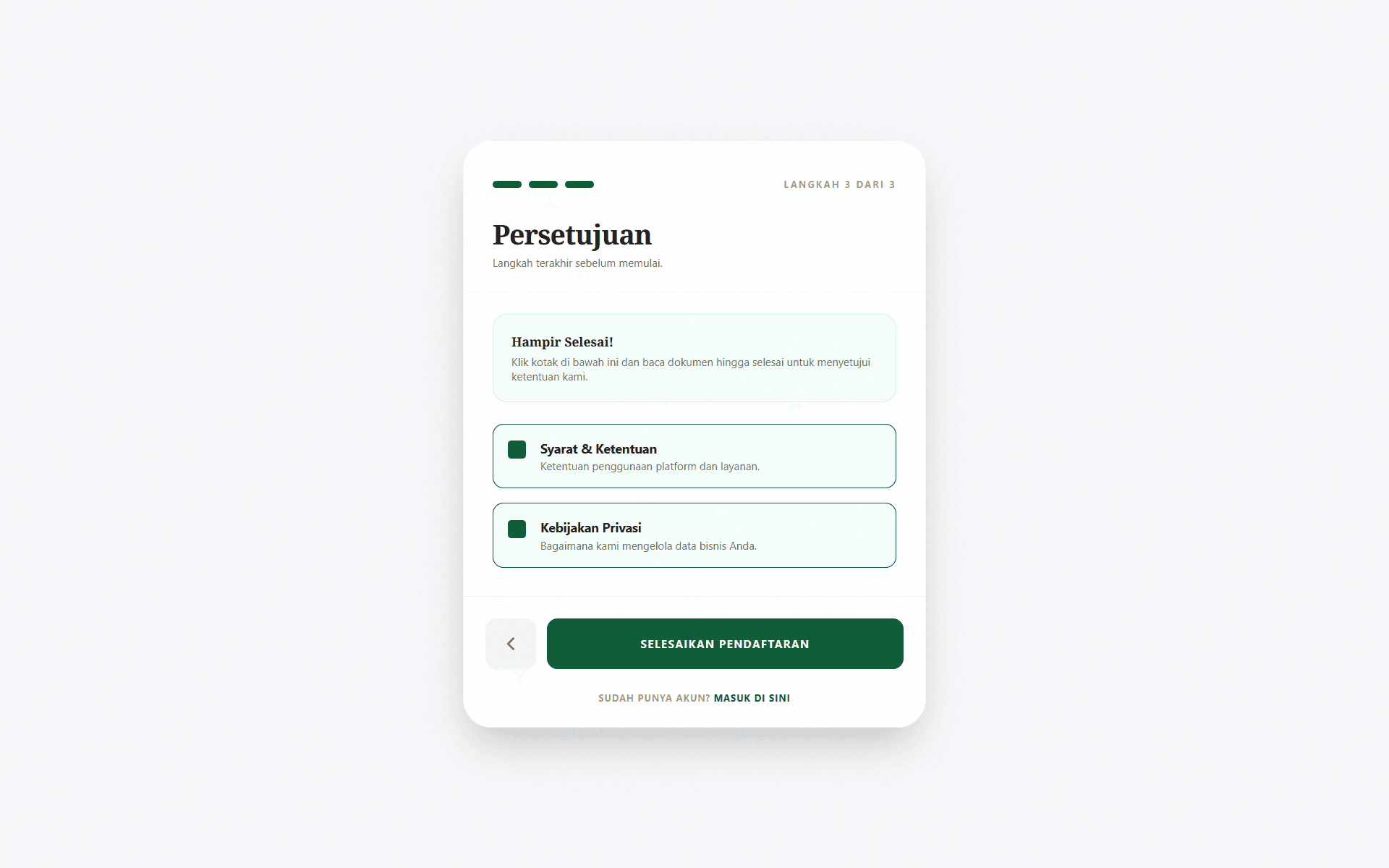 Tampilan Form Registrasi Mitra