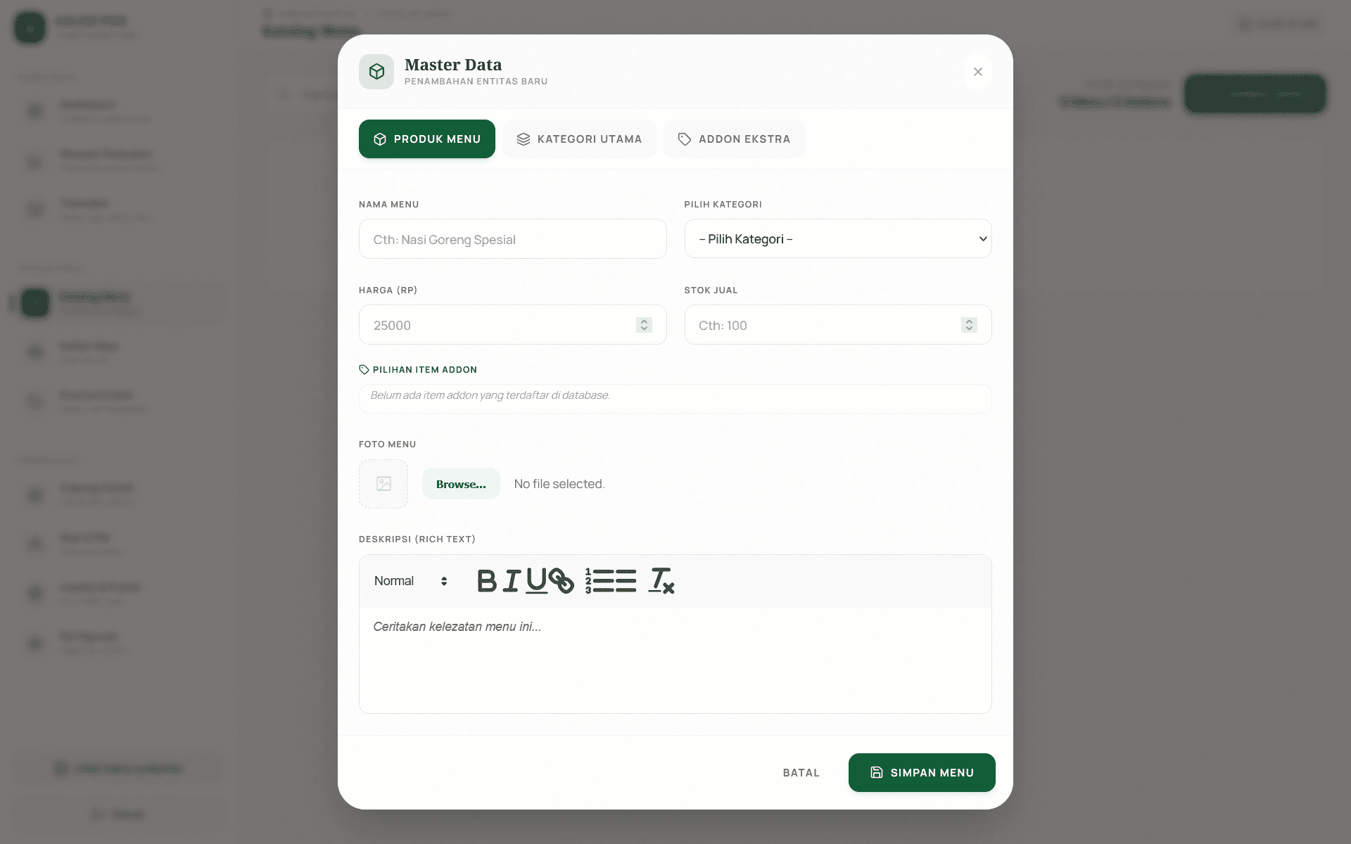Tab Produk Menu
